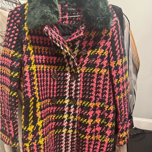 Hera Collection Pink and Green Plaid Pea Coat - Picture 1 of 7